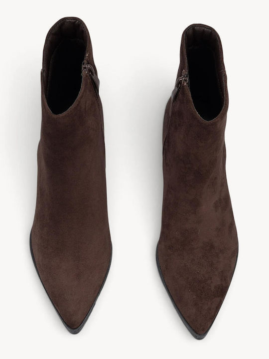 Καφέ Minimal Suede Μποτάκια Χαμηλό Kitten Heel