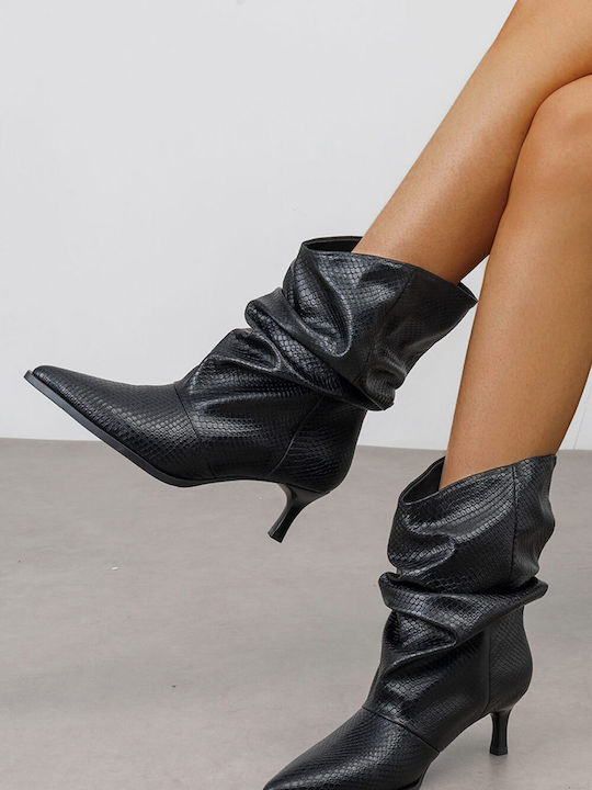 Schwarze Print Stiefeletten Snake Effect Draped Püfung