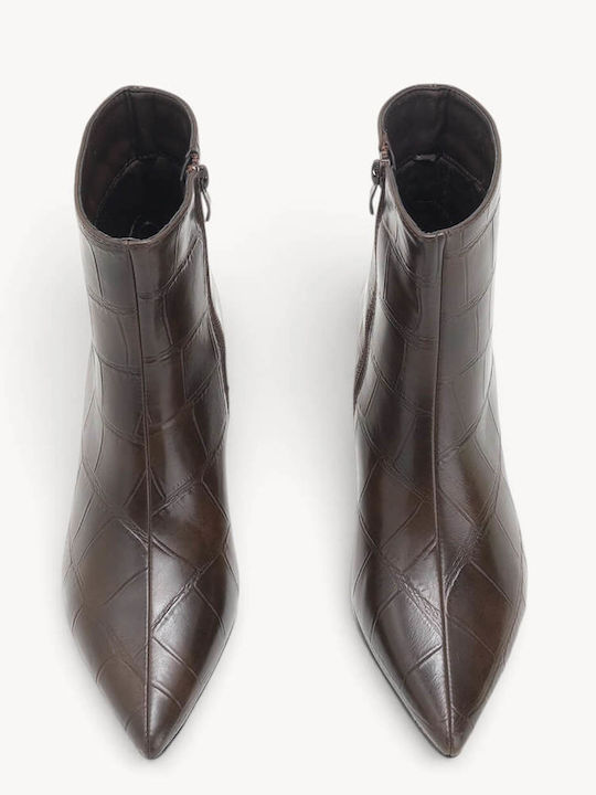 Καφέ Κροκό Χαμηλά Μποτάκια Kitten Heel