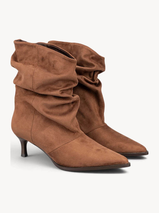 Tabac Brown Ankle Boots Soft Ruching Kitten Heel