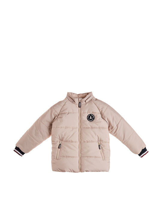 Waterproof Kids Casual Short Jacket with Lining and Hood Beige