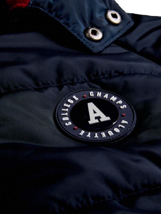 Waterproof Kids Casual Short Jacket with Lining and Hood Navy Blue