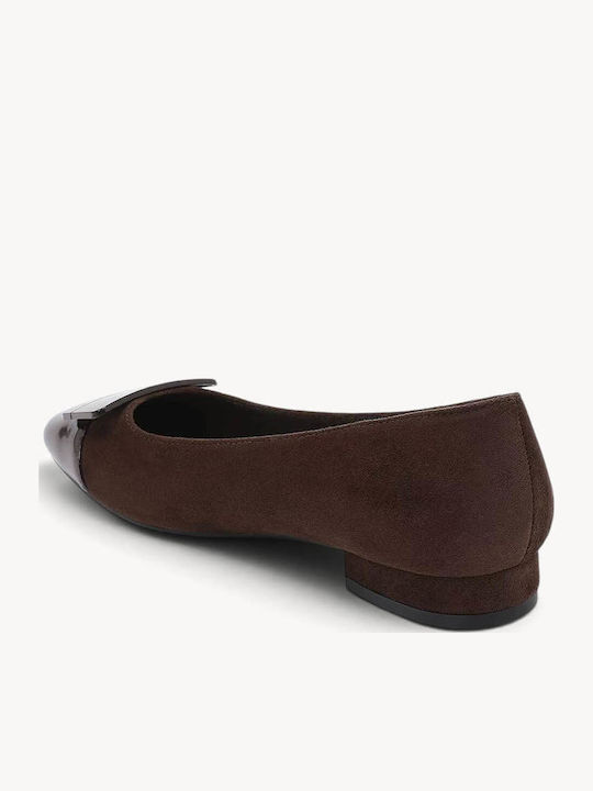 Brown Suede Ballerina Shoes Patent Cap Toe