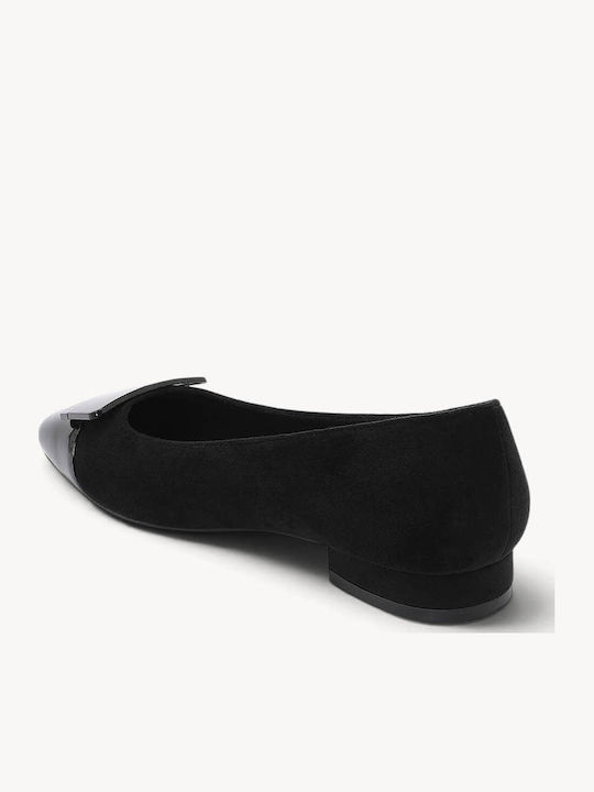 Schwarze Wildleder Damen Ballerinas Mit Riemen Cap Toe