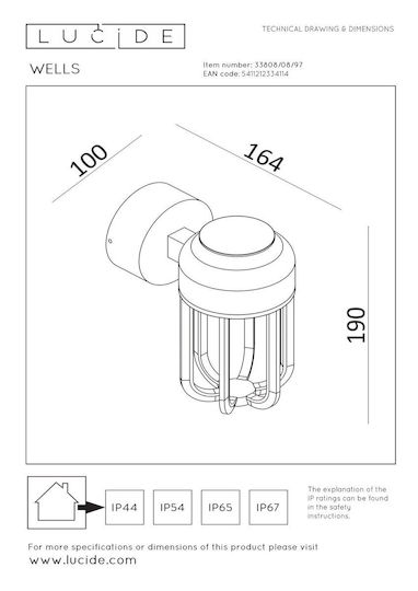 Lucide Lightning Wells Επιτοίχιο Εξωτερικό Φωτιστικό LED 8W 2700K 10x10εκ.
