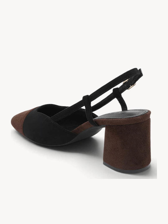 Schwarze Wildleder Slingback Pumps Cap Toe Doppelriemen