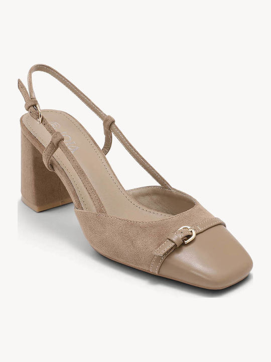 Beige Slingback Pumps Doppelter Textur Raffung