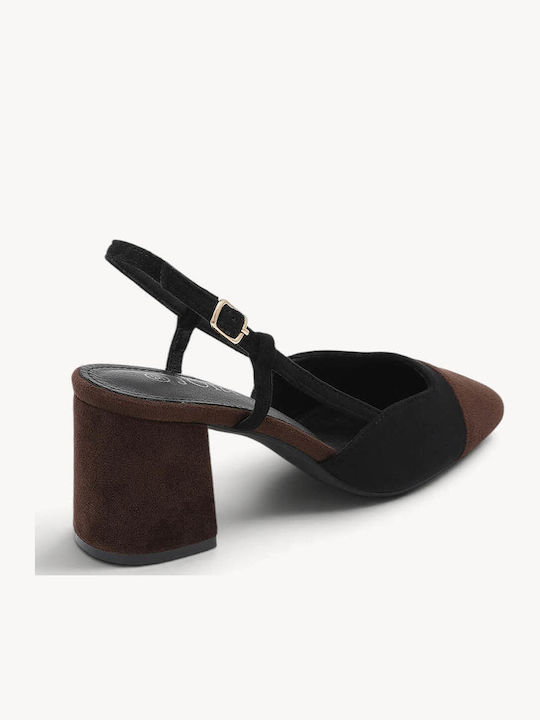 Schwarze Wildleder Slingback Pumps Cap Toe Doppelriemen