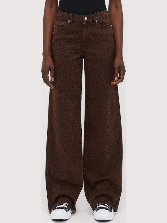 High Rise Women's Jean Pants in Wide Leg Style Brown