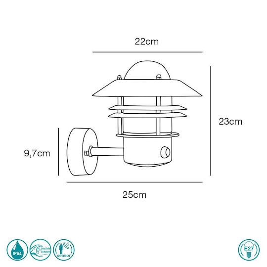 Nordlux Blokhus Lumină de exterior cu abajur montată pe perete E27 IP54 25x23εκ.