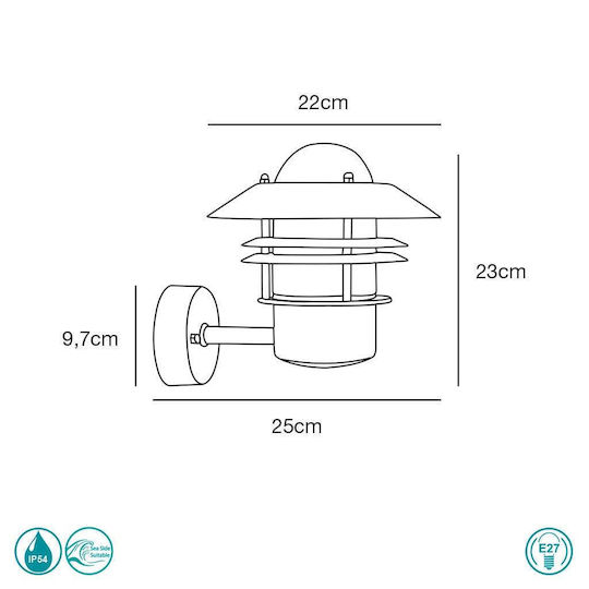 Nordlux Blokhus Lumină de exterior cu abajur montată pe perete E27 IP54 25x23εκ.