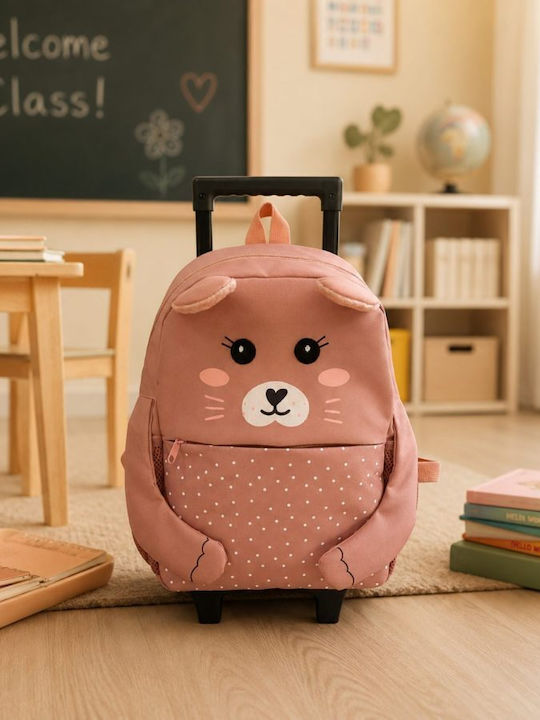 abo Somebunny Loves You School Trolley Bag for Kindergarten with Bottle Holder Green 26 x 12 x 35cm