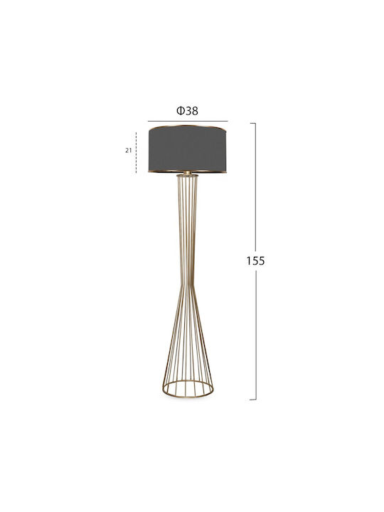 HomeMarkt Floor Lamp H155xW38cm. with Socket for Bulb E27 Gold
