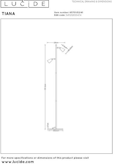 Lucide Lightning Tiana Floor Lamp Height 151.2cm with Lamp Bulb Base for GU10