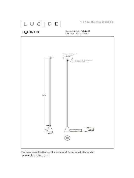 Lucide Lightning Equinox LED Φωτιστικό Δαπέδου με Ρυθμιζόμενο Λευκό Φως Γκρι