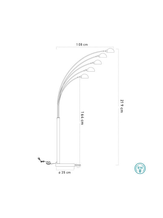 Fan Europe Eracle-pt Floor Lamp Height 219x108 cm with E14 Lamp Bulb Base White
