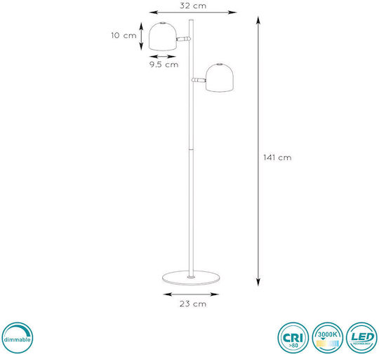 Lucide Lightning Skanska LED Stehleuchte H141xB32cm. mit Warmweißem Licht 450lm Weiß