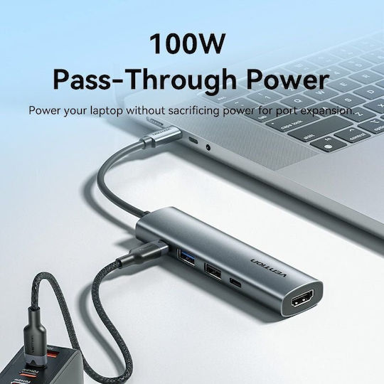 Vention USB-C Docking Station με HDMI PD Γκρι (TGLHB)
