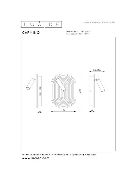 Lucide Lightning Carmino Wall Lamp LED Orange 18.4cm Lucide Lightning Carmino Wall Lamp LED Orange 18.4cm