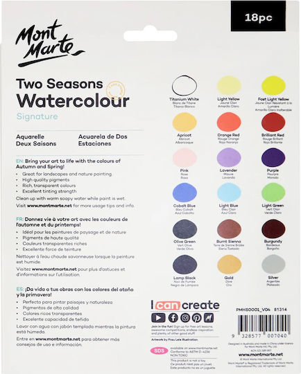 Mont Marte Acuarele Două Sezoane 12ml Set 18 Bucăți