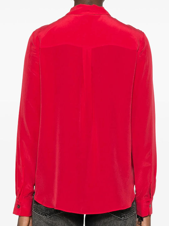 Langärmeliges Damenhemden Satin Rot
