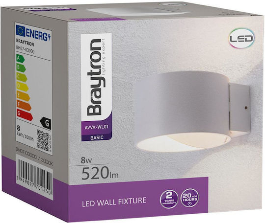 Braytron Единично LED Топло бяло Спот в Бял Цвят