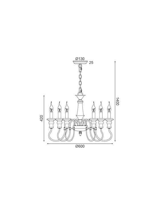 Aca Chandelier Candlestick 6xE14 White 60cm EG176P60R