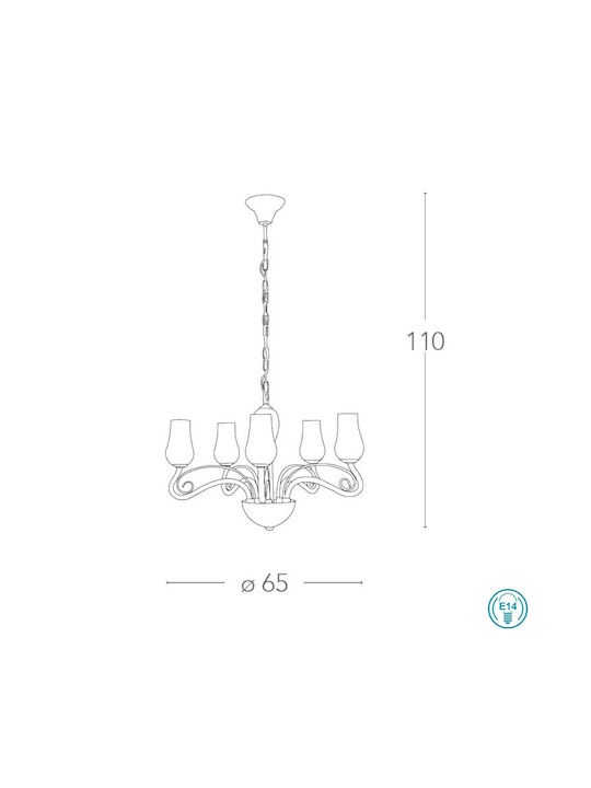 Fan Europe Angel Πολυέλαιος 5xE14 με Κρύσταλλα Λευκός I-ANGEL/5