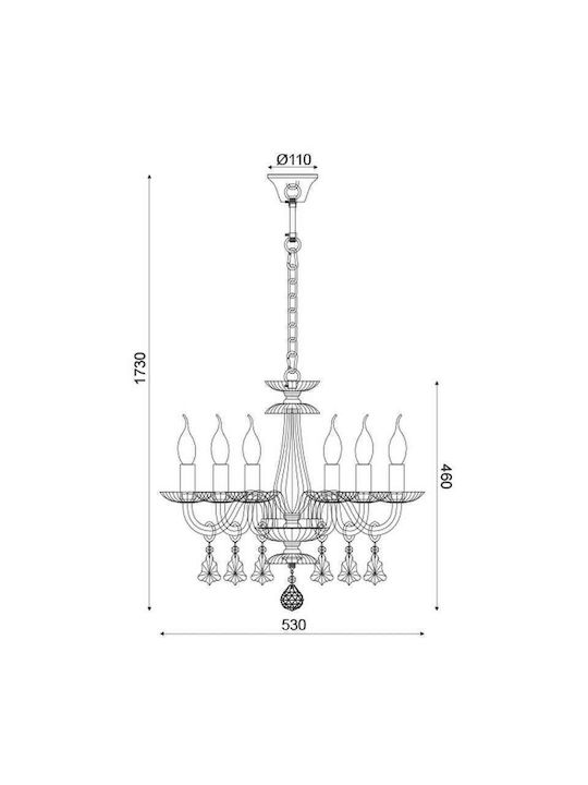Aca Lompelia Πολυέλαιος 6xE14 Ø53cm με Κεράκια Χρυσός BLK80386PCMG