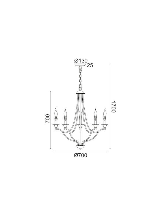 Aca Lyon Πολυέλαιος 5xE14 Ø70cm με Κεράκια Λευκός EG5875P70R
