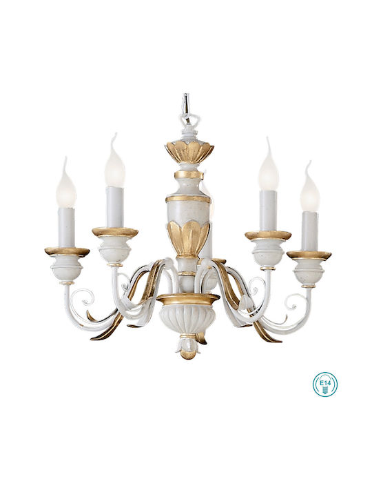 Ideal Lux Полилей 5xE14 Ø55см с Свещи Бял 012865