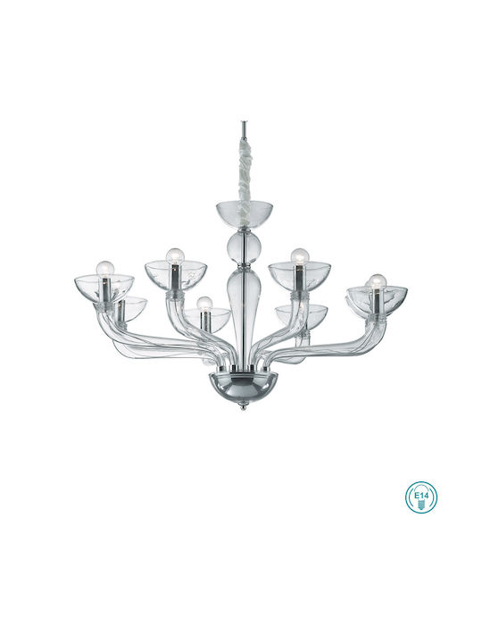 Ideal Lux Полилей 8xE14 Ø88см с Свещи Прозрачен 044255