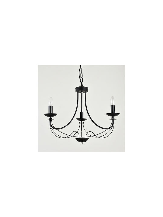Eurolamp Полилей 3xE14 с Кристали Черен 144-47012