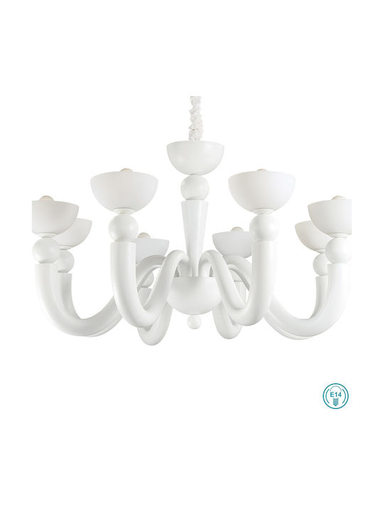 Ideal Lux Bon Bon SP6 Kronleuchter 8xE14 Ø95cm mit Kerzen Weiß 094007