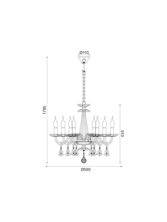 Aca Lompelia Полилей 8xE14 Ø59см с Свещи Златист BLK80388PCMG