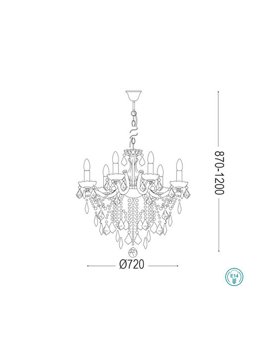 Ideal Lux Πολυέλαιος 12xE14 Ø72cm με Κεράκια Διάφανος 035604