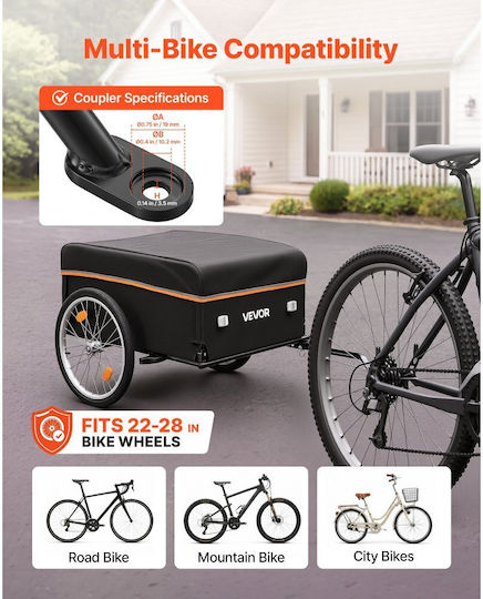 Vevor Heavy Duty Bicycle Trailer 59 Kg Foldable Waterproof Cover Wheels 508 Mm Reflectors Steel Frame Wheels 559-711 Mm Cgkzxchytchjey6kv001v0