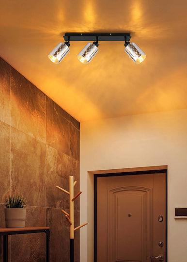 Globo Lighting Triple Spot with E27 Lamp Adapter in Black Colour