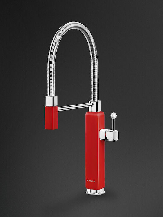 Smeg Смесител за кухня Настолен с подвижен душ Червен Smeg Смесител за кухня Настолен с подвижен душ Червен