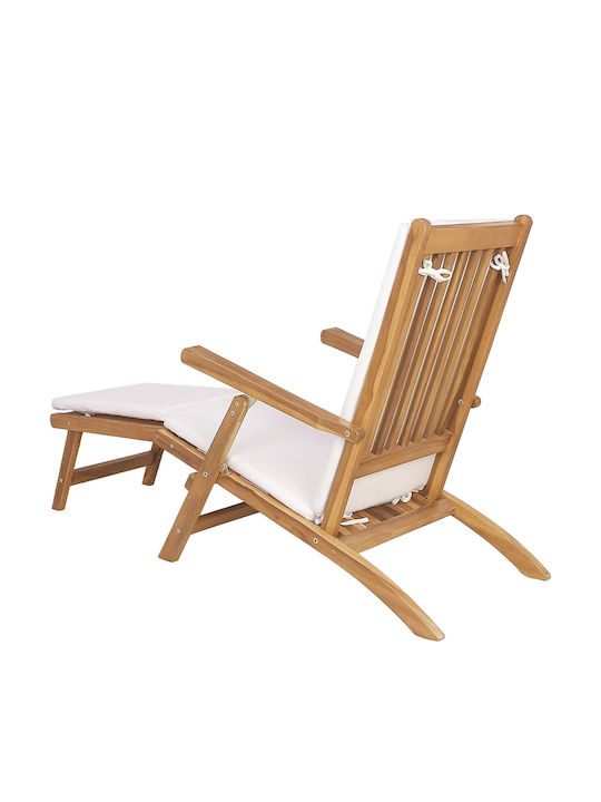 Double Wooden Deckchair with White Pillow 152x60x94.5cm