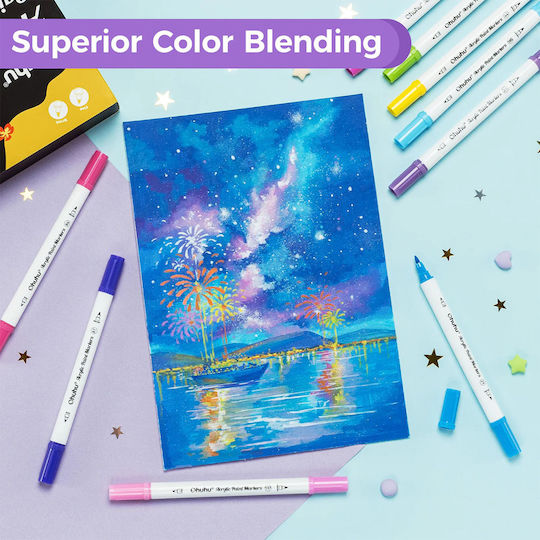 Ohuhu Acrylic Cotton-Core Basic Colors Drawing Markers Acrylic Fine & Dot Set 36 Colours