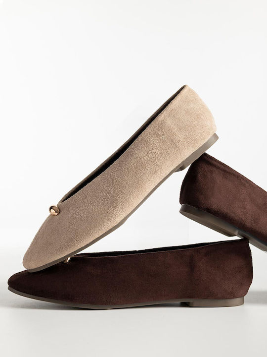 Suede Γυναικείες Μπαλαρίνες Μπεζ