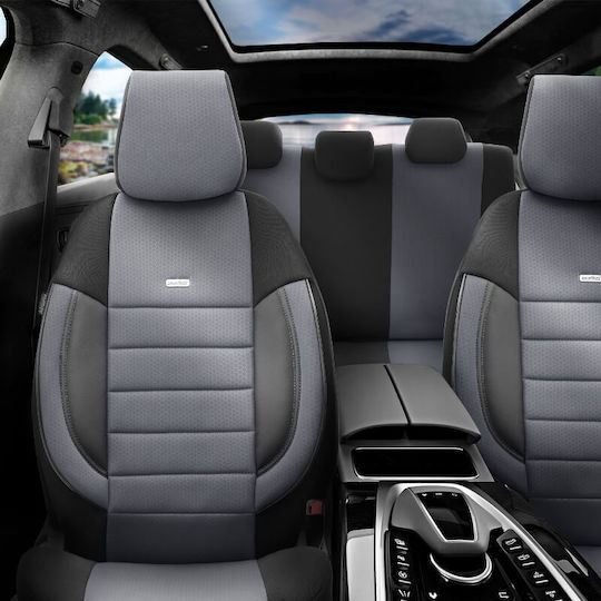 Καλύμματα Αυτοκινήτου Otom Pro Design Universal Βαμβακερό Ύφασμα Rachel Δερματίνη Σετ Εμπρός Πίσω 11 Τεμαχίων Μαύρο Γκρι Pro-102