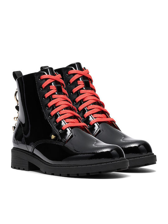 Tessyn Shine O Leather Kids Ankle Boots with Laces Black