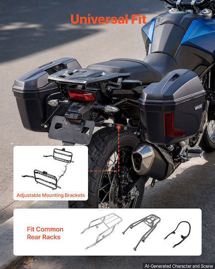 Vevor Geantă Laterală pentru Motocicletă 46l 23l*2 Geantă de Șa pentru Motocicletă de Uz General Abs Impermeabile Detașabile Cutii Laterale pentru Motocicletă Stânga și Dreapta Cu Lacăt de Siguranță Depozitare Bagaje Set 2