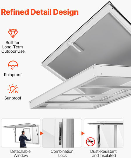 Vevor Concession Window 1524x915mm Service Window Aluminum Alloy Food Truck Serving Base Up To 85 Degrees 4 Sliding Acrylic Windows Awning Door Tow Hook Water Resistant