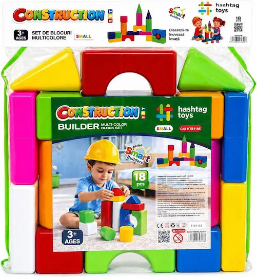 Hashtag Toys Cuburi de construit Educative Multicolor Block Builder Set pentru 3+ Ani 18 Buc HTB1185