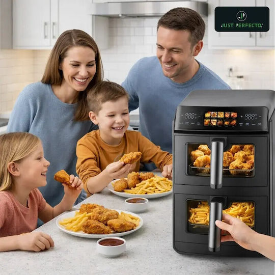 Just Perfecto iCook Heißluftfritteuse mit Doppeltem Abnehmbaren Behälter 10lt Schwarz