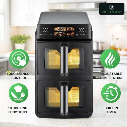 Just Perfecto iCook Heißluftfritteuse mit Doppeltem Abnehmbaren Behälter 10lt Schwarz