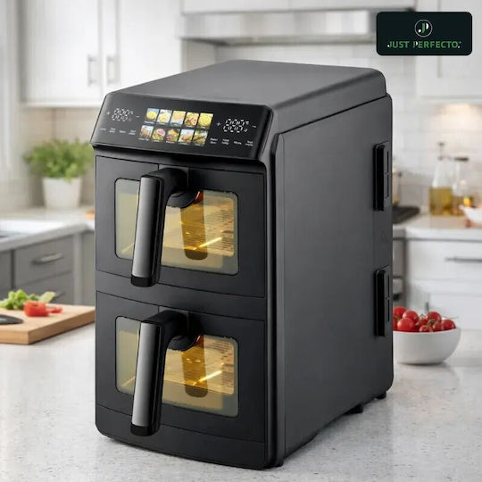 Just Perfecto iCook Heißluftfritteuse mit Doppeltem Abnehmbaren Behälter 10lt Schwarz